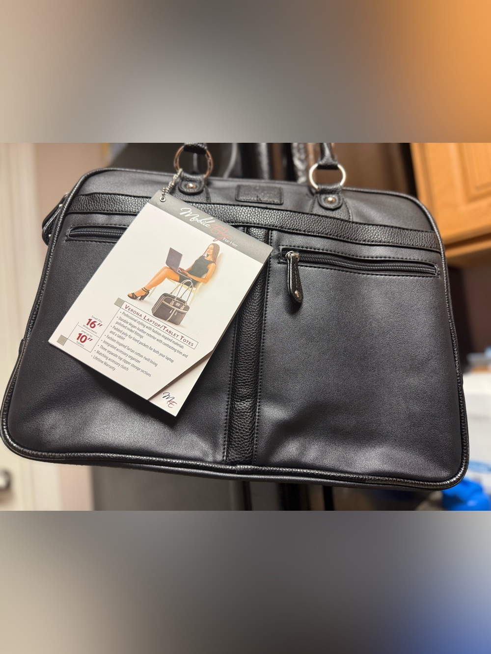Mobile Edge Verona Laptop Tablet Tote Black Vegan Leather NWT